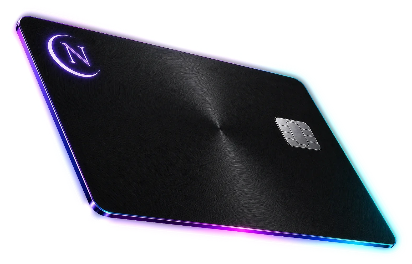 The Nocturne virtual card — matte obsidian with an aurora-lit edge.